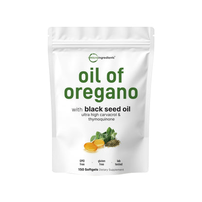 Micro Ingredients Oil of Oregano Softgels, 300 Count | 2 in 1 Formulated with Black Seed Oil | 4X Strength Carvacrol & Thymoquinone | Plant Based, Non-GMO